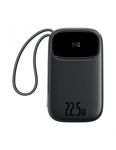 
20000mAh 22,5W nešiojama baterija su ekranu, USB-C, iPhone Lightning laidais – juoda
