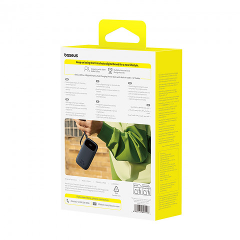 
20000mAh 22,5W nešiojama baterija su ekranu, USB-C, iPhone Lightning laidais – juoda
