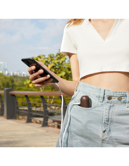 
Mini nešiojamas ventiliatorius su išorinės baterijos funkcija ir žibintuvėliu, USB-A, USB-C, 2000mAh - rudas
