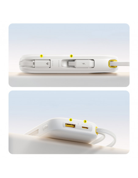 
20000mAh 22,5W nešiojamoji baterija su ekranu, USB-C, „iPhone“ „Lightning“ laidais – balta
