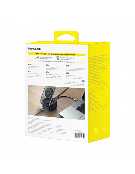 
7in1 šakotuvas su belaidžiu įkrovikliu HDMI USB-A USB-C SD TF MagSafe 15W - juodas
