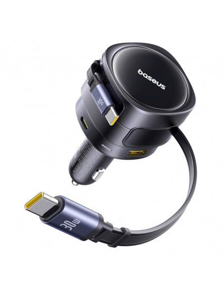 
Automobilinis įkroviklis su ištraukiamais laidais USB-C USB-A 90W
