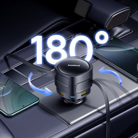 
Automobilinis įkroviklis su ištraukiamais laidais USB-C USB-A 90W
