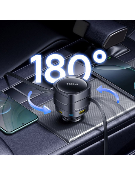 
Automobilinis įkroviklis su ištraukiamais laidais USB-C USB-A 90W
