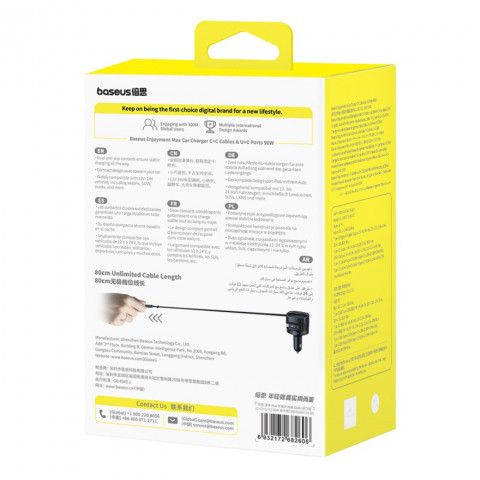 
Automobilinis įkroviklis su ištraukiamais laidais USB-C USB-A 90W
