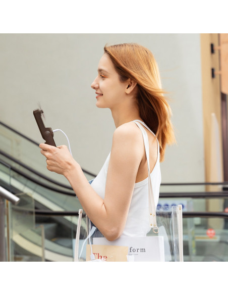 
Nešiojamas mini ventiliatorius su USB-A ir USB-C žibintuvėliu, 4500 mAh, rudas
