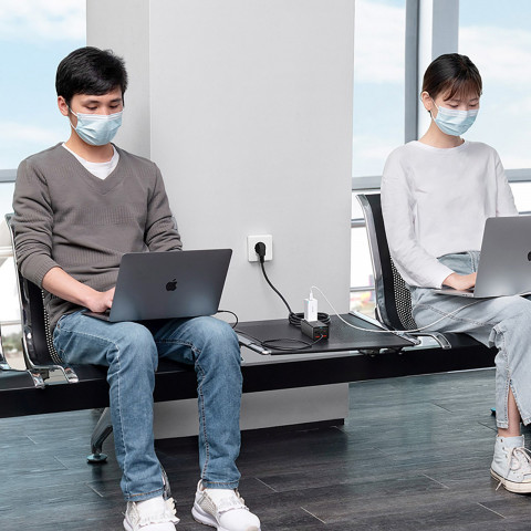 
GaN3 USB-C USB-A prailginimo įkrovimo stotelė, ES lizdas, su USB-C laidu, 100 W, 1 m
