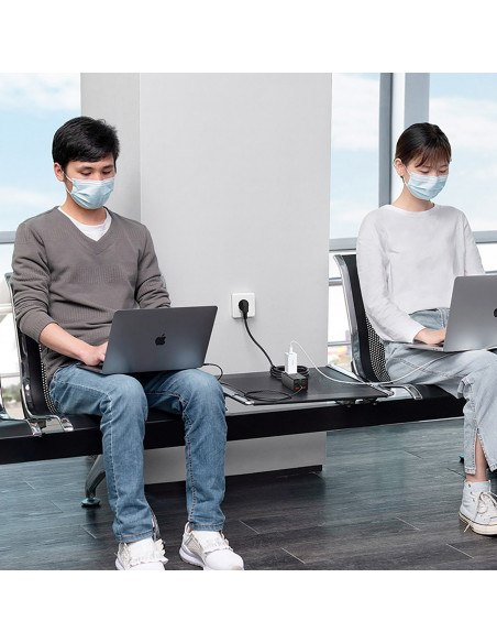 
GaN3 USB-C USB-A prailginimo įkrovimo stotelė, ES lizdas, su USB-C laidu, 100 W, 1 m
