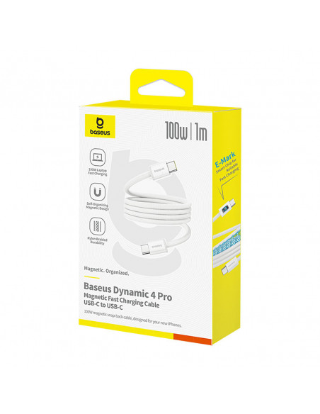 
USB-C 100W 1m pintas magnetinis kabelis – baltas
