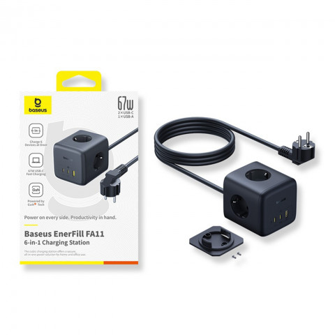 
Maitinimo blokas, kubinis, USB-A, USB-C, lizdas EU, 67W, 1,5 m
