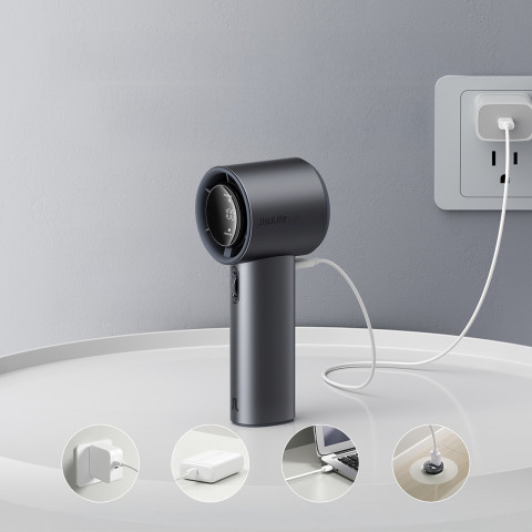 
Nešiojamas metalinis mini ventiliatorius su USB-C 5000mAh ventiliatoriumi – tamsiai pilkas
