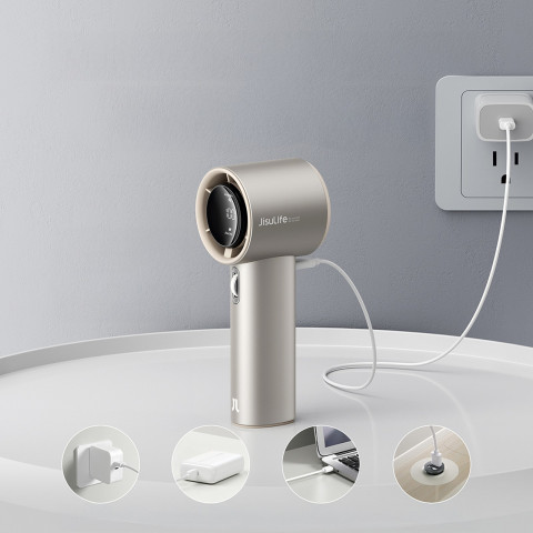 
Mini nešiojamas metalinis ventiliatorius su USB-C 5000mAh adapteriu - šviesiai rudas
