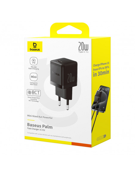 
„Palm“ 20 W USB-C sieninis įkroviklis – juodas
