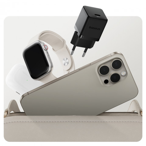 
„Palm“ 20 W USB-C sieninis įkroviklis – juodas
