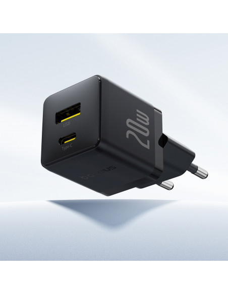 
„Palm“ 20 W USB-C USB-A sieninis įkroviklis – juodas
