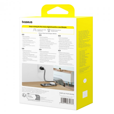 
„Palm“ 20 W USB-C USB-A sieninis įkroviklis – juodas
