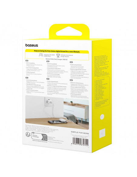 
„Palm“ 20 W USB-C USB-A sieninis įkroviklis – baltas
