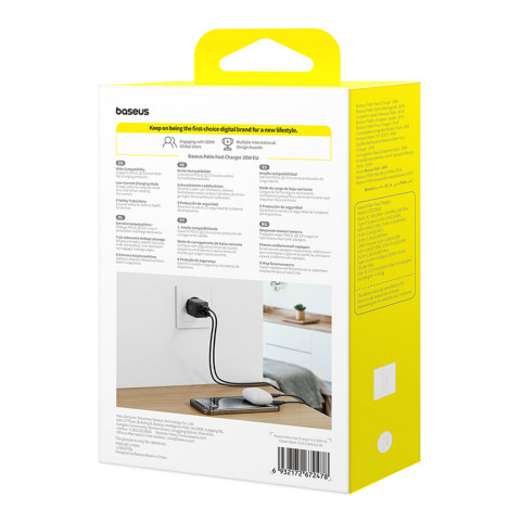 
„Palm“ 30 W USB-C USB-A sieninis įkroviklis – juodas
