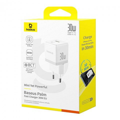 
„Palm“ 30 W USB-C USB-A sieninis įkroviklis – baltas
