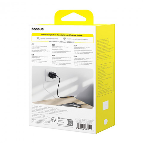 
„Palm 1C“ 20 W sieninis įkroviklis su 60 W 1 m USB-C laidu – juodas
