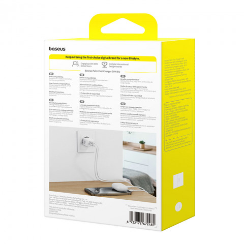 
„Palm“ 30 W USB-C USB-A sieninis įkroviklis – baltas
