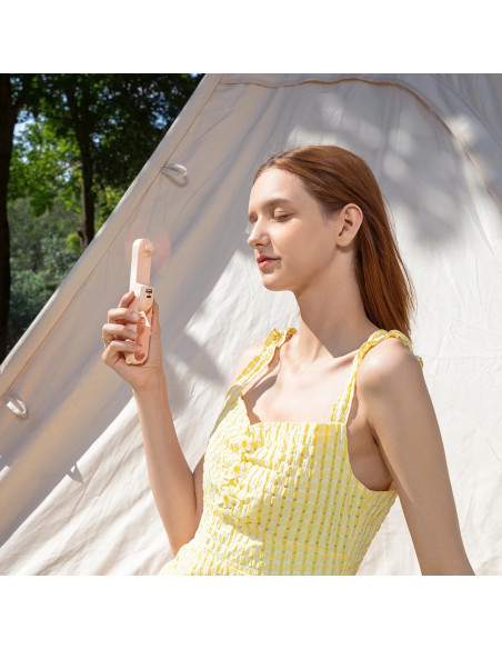 
Nešiojamas mini ventiliatorius su USB-A ir USB-C žibintuvėliu, 4500 mAh, rožinis
