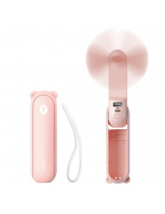 
Mini nešiojamas ventiliatorius su išorinės baterijos funkcija ir žibintuvėliu, USB-A, USB-C, 2000mAh, rožinis
