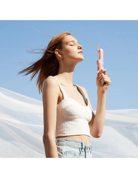 
Nešiojamas mini ventiliatorius su USB-A ir USB-C žibintuvėliu, 4500 mAh, rožinis
