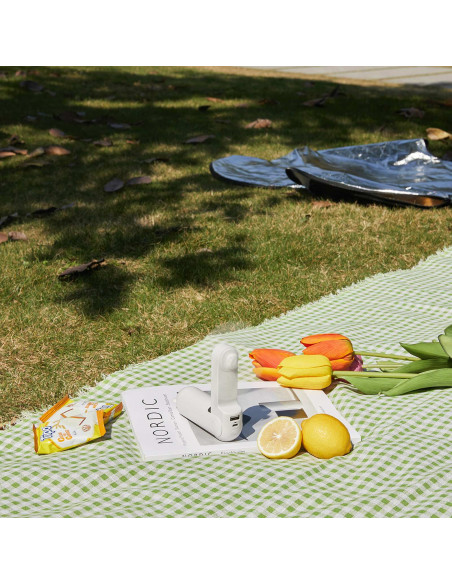 
Mini nešiojamas ventiliatorius su išorinės baterijos funkcija ir žibintuvėliu, USB-A, USB-C, 2000mAh, baltas
