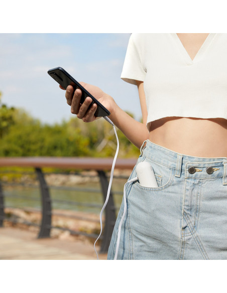 
Mini nešiojamas ventiliatorius su išorinės baterijos funkcija ir žibintuvėliu, USB-A, USB-C, 2000mAh, baltas
