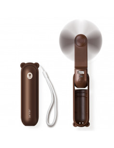 
Mini nešiojamas ventiliatorius su išorinės baterijos funkcija ir žibintuvėliu, USB-A, USB-C, 2000mAh - rudas

