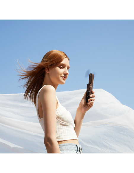 
Mini nešiojamas ventiliatorius su išorinės baterijos funkcija ir žibintuvėliu, USB-A, USB-C, 2000mAh - rudas
