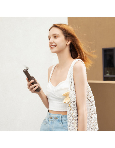 
Mini nešiojamas ventiliatorius su išorinės baterijos funkcija ir žibintuvėliu, USB-A, USB-C, 2000mAh - rudas
