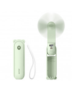 
Mini nešiojamas ventiliatorius su išorinės baterijos funkcija ir žibintuvėliu, USB-A, USB-C, 2000mAh, žalias
