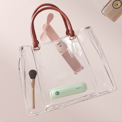 
Mini nešiojamas ventiliatorius su išorinės baterijos funkcija ir žibintuvėliu, USB-A, USB-C, 2000mAh, žalias
