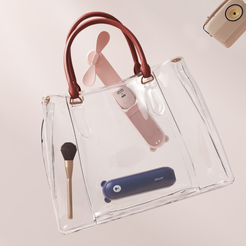 
Mini nešiojamas ventiliatorius su išorinės baterijos funkcija ir žibintuvėliu, USB-A, USB-C, 2000mAh, mėlynas
