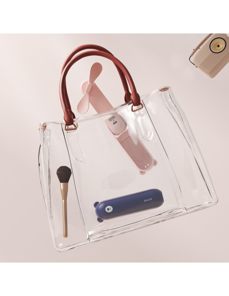 
Mini nešiojamas ventiliatorius su išorinės baterijos funkcija ir žibintuvėliu, USB-A, USB-C, 2000mAh, mėlynas
