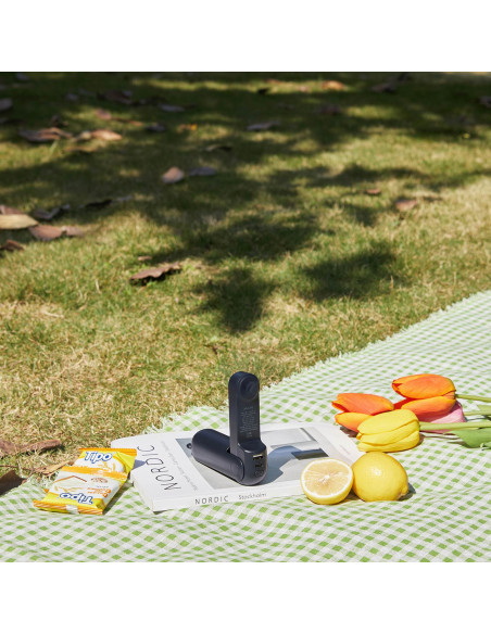 
Mini nešiojamas ventiliatorius su išorinės baterijos funkcija ir žibintuvėliu, USB-A, USB-C, 2000mAh, mėlynas
