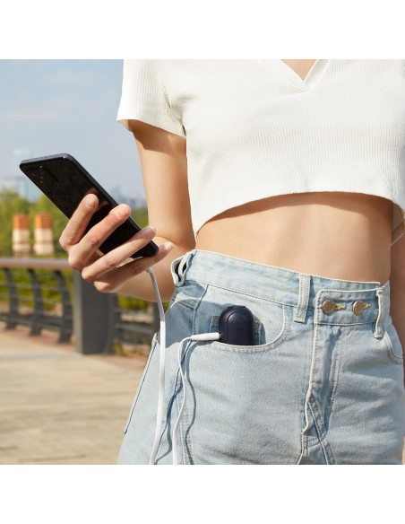 
Mini nešiojamas ventiliatorius su išorinės baterijos funkcija ir žibintuvėliu, USB-A, USB-C, 2000mAh, mėlynas
