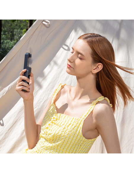 
Mini nešiojamas ventiliatorius su išorinės baterijos funkcija ir žibintuvėliu, USB-A, USB-C, 2000mAh, mėlynas
