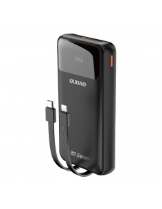 
20000mAh 22.5W PD USB-C USB-A išorinė baterija su integruotu „iPhone Lightning“ USB-C laidu – juoda
