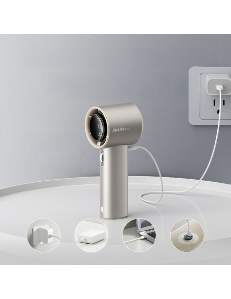 
Mini nešiojamas metalinis ventiliatorius su USB-C 5000mAh adapteriu - šviesiai rudas
