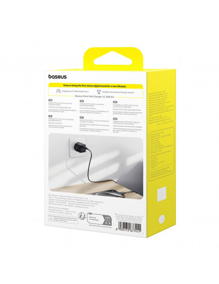 
„Palm 1C“ 20 W sieninis įkroviklis su 60 W 1 m USB-C laidu – juodas
