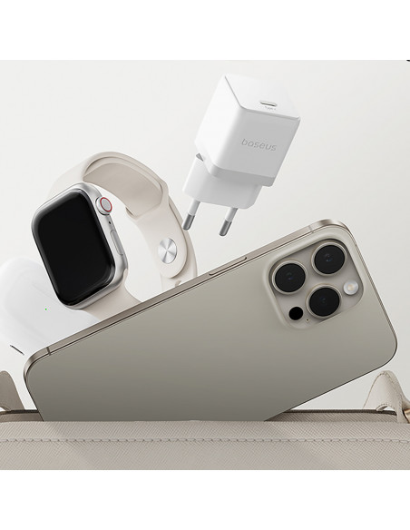 
„Palm 1C“ 20 W sieninis įkroviklis su 60 W 1 m USB-C laidu – baltas
