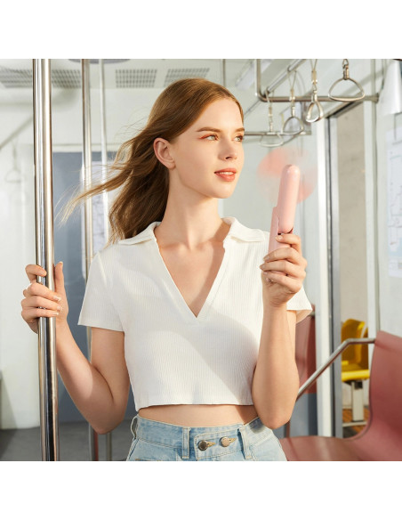 
Nešiojamas mini ventiliatorius su USB-A ir USB-C žibintuvėliu, 4500 mAh, rožinis
