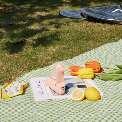 
Nešiojamas mini ventiliatorius su USB-A ir USB-C žibintuvėliu, 4500 mAh, rožinis
