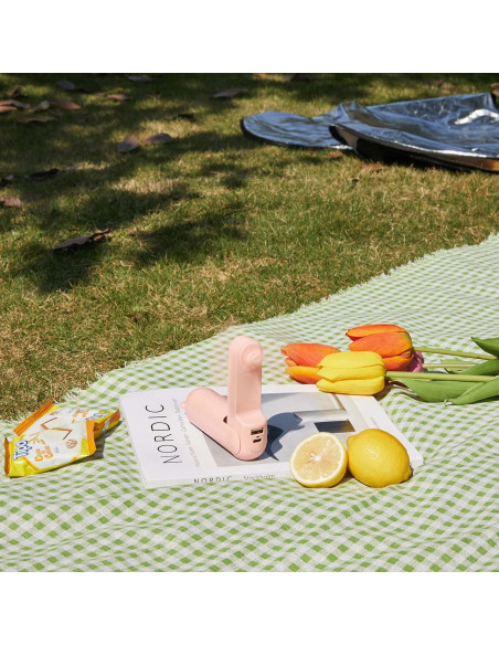 
Nešiojamas mini ventiliatorius su USB-A ir USB-C žibintuvėliu, 4500 mAh, rožinis
