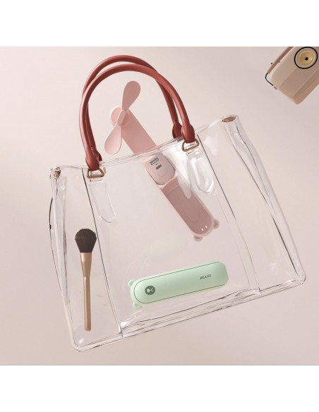 
Nešiojamas mini ventiliatorius su USB-A ir USB-C žibintuvėliu, 4500 mAh – žalias
