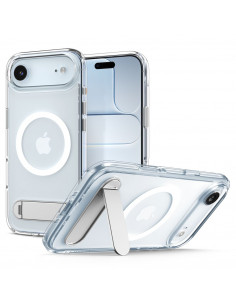 
„iPhone 17 Air Ultra Hybrid S“ apsauginis „MagSafe“ dėklas su stovu – skaidrus ir baltas
