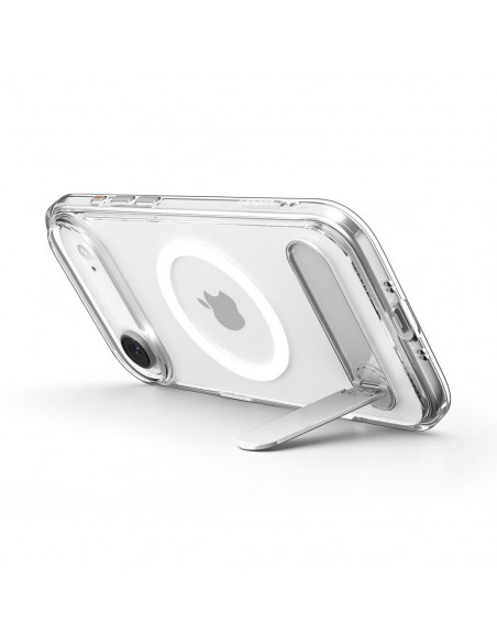 
„iPhone 17 Air Ultra Hybrid S“ apsauginis „MagSafe“ dėklas su stovu – skaidrus ir baltas

